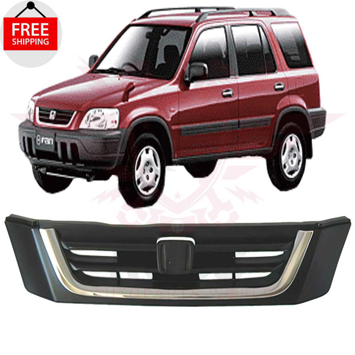 For 1997-2001 HONDA CR-V Front Bumper Upper Grille with Chrome Molding HO1200152