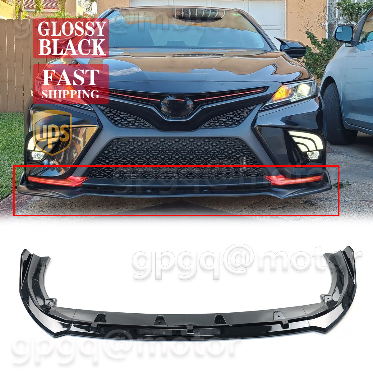 For Toyota Camry SE XSE 2018-2020 Gloss Black V2 Style Front Bumper Lip Splitter