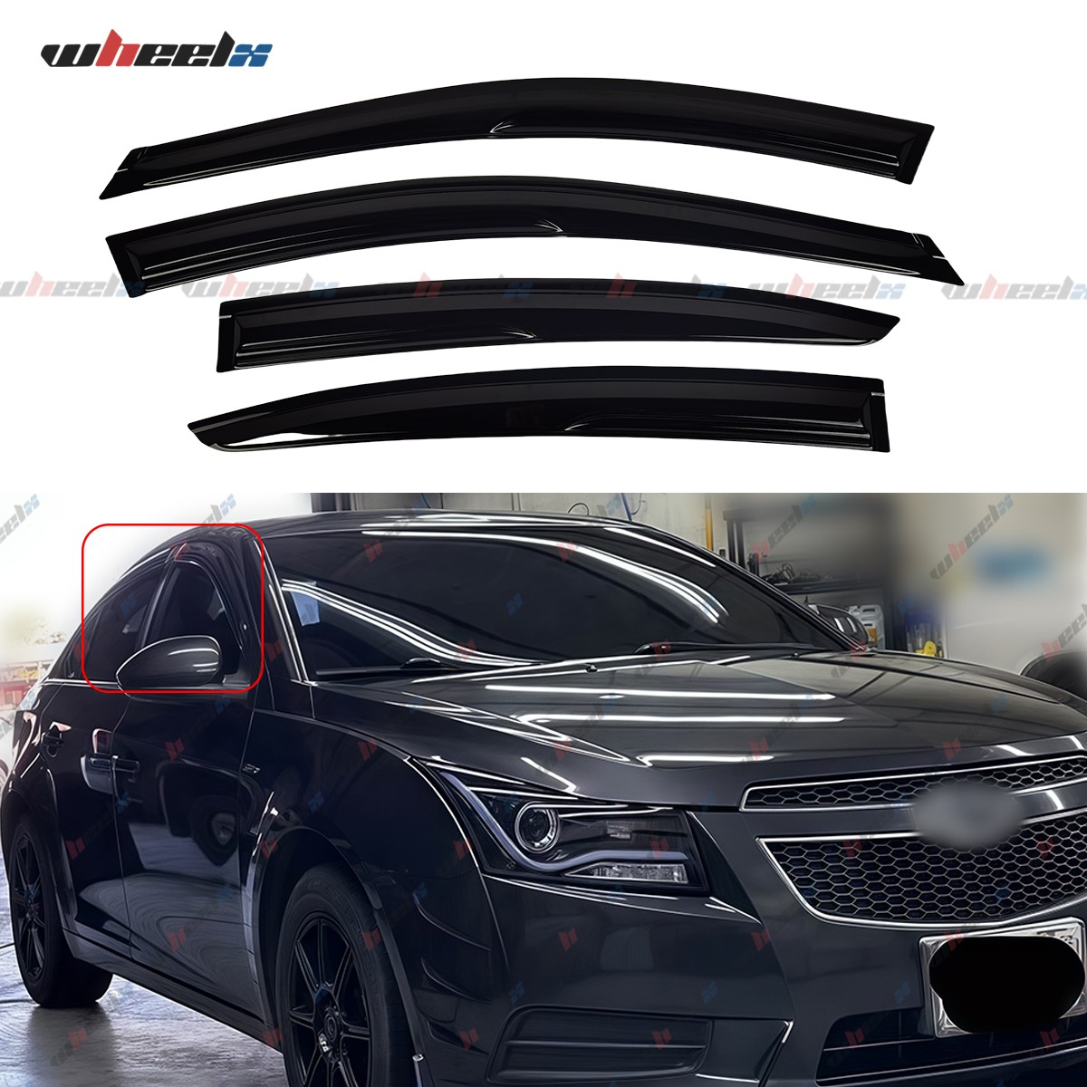 For 2009-2015 Chevy Cruze Sedan JDM Mugen Style Window Visors Rain Vent Guards
