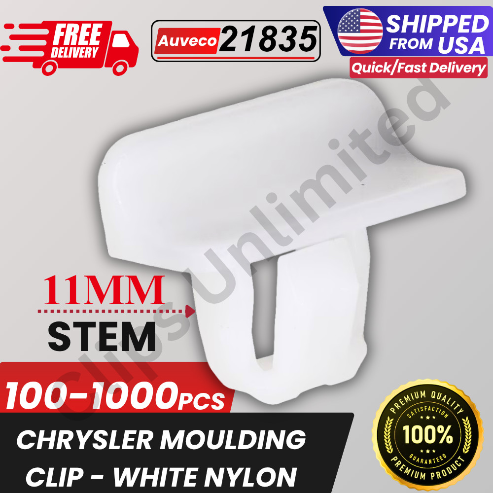 A 21835 Chrysler Moulding Clip White Nylon 11mm Stem 11.5x21mm Head 68225214AA