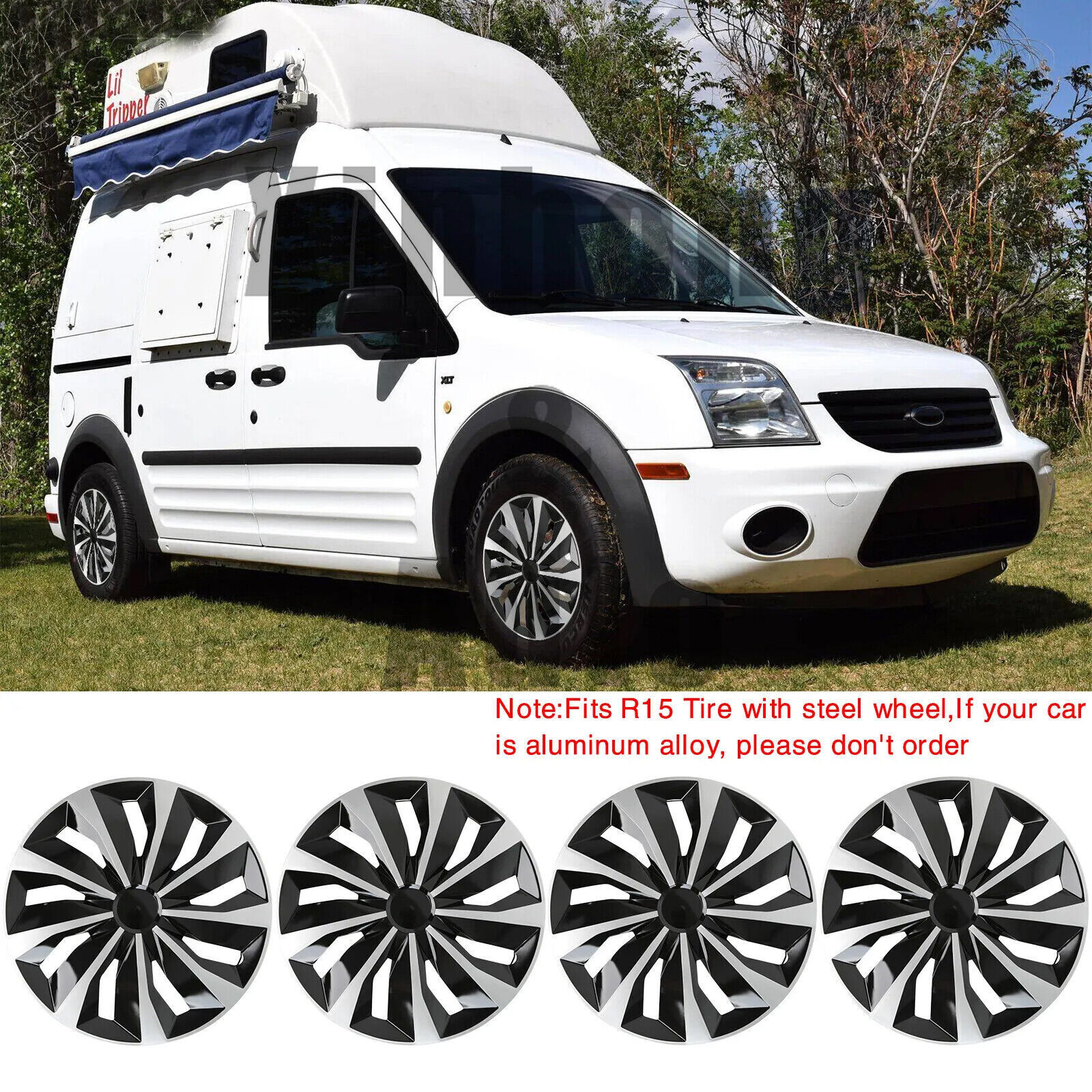 For Ford Transit Connect Van 15″ Steel Rims 4PCS Hupcaps Wheel Cover Hub Caps