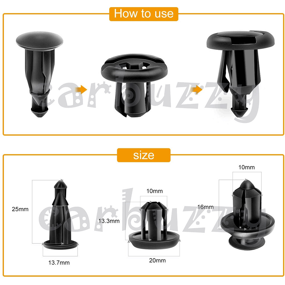 100Pcs/Set Plastic Rivet Car Fender Bumper Push Pin Clips 10mm Hole For Honda