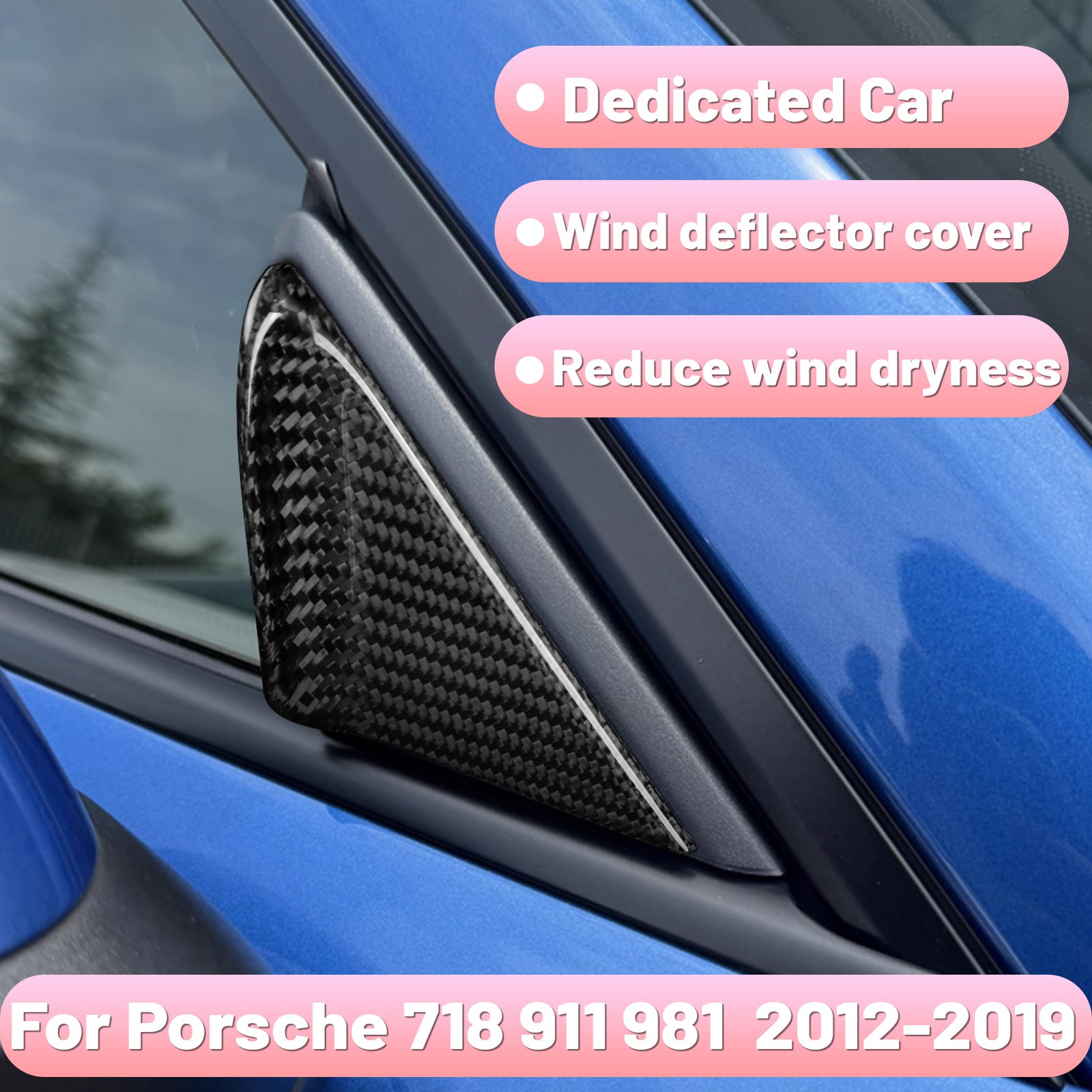 For Porsche 911 718 Car A-pillar Rearview Mirror Triangle Trim Real Carbon Fiber