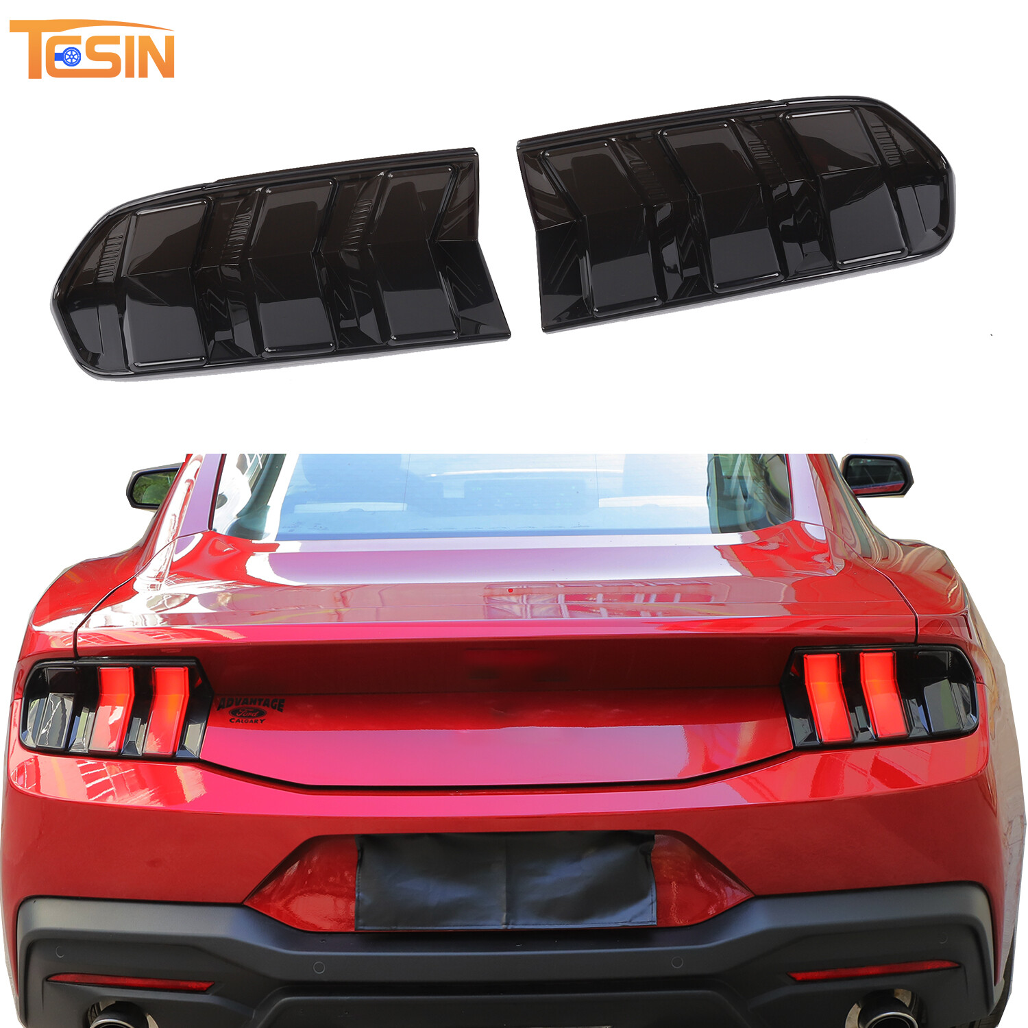 Smoked Black Sides Rear Tail Light Trim Overlay Bezel for Ford Mustang 2024-2025