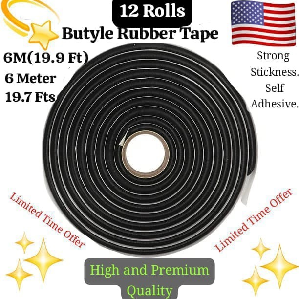 12 Rolls X 19.6Ft 6M Butyl Sealant Rubber Tape Strip Glue Adhesive Car Truck Bus
