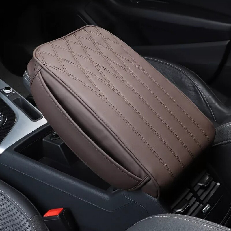 Car Armrest Cushion Cover Leather Center Console Box Pad Mat with Storage Pocket