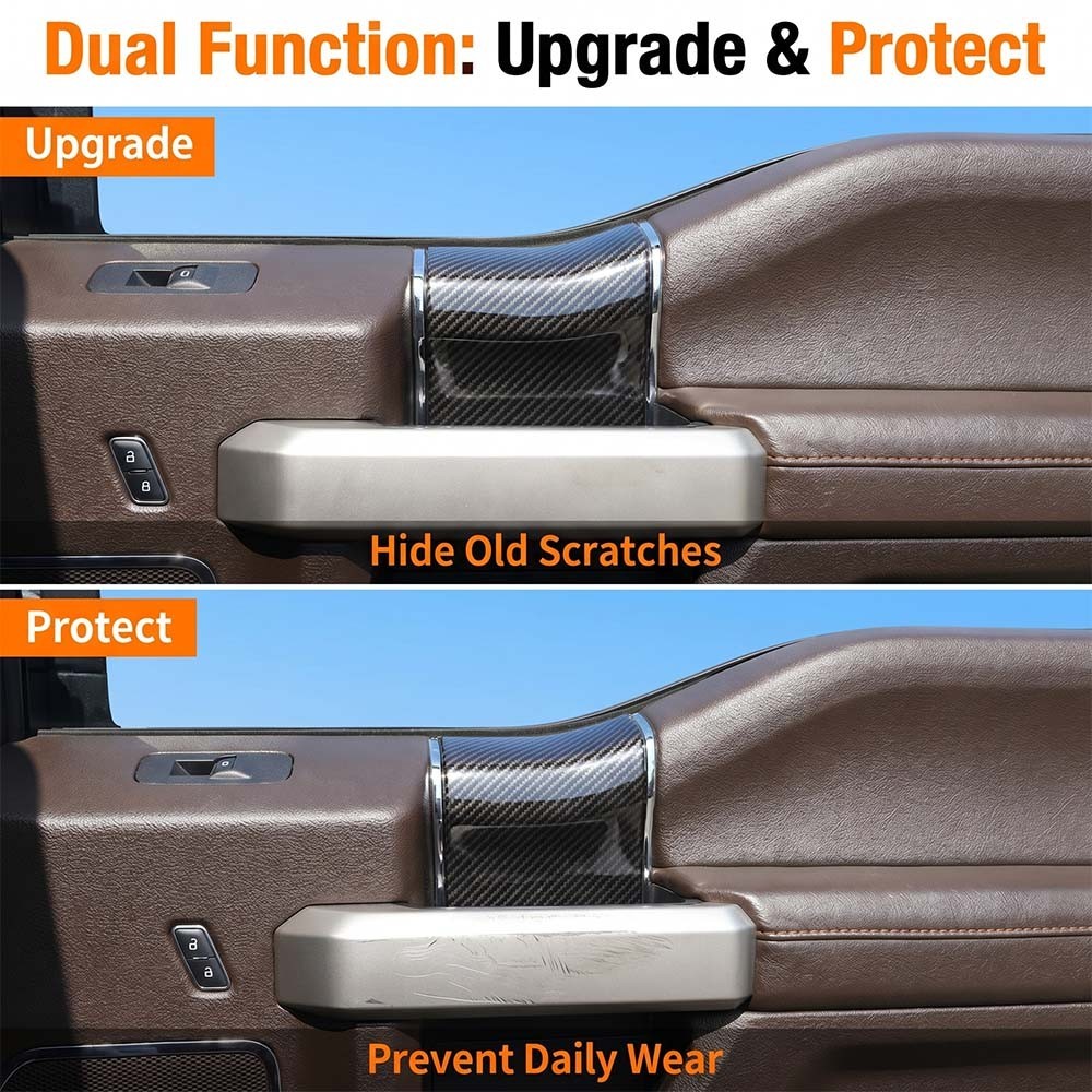 Interior Door Handle Panel Cover Top Trim Bezel For Ford F150 2015+Carbon Fiber