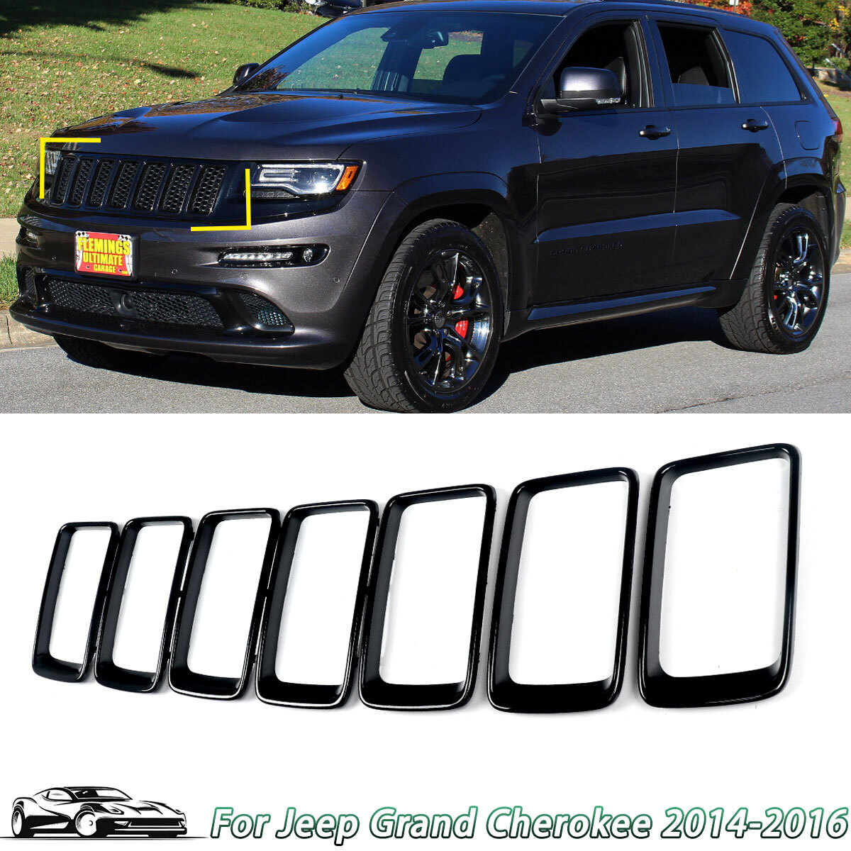 Gloss Black for Jeep Grand Cherokee Front Grille Insert 14-2016 Trim Ring Frame