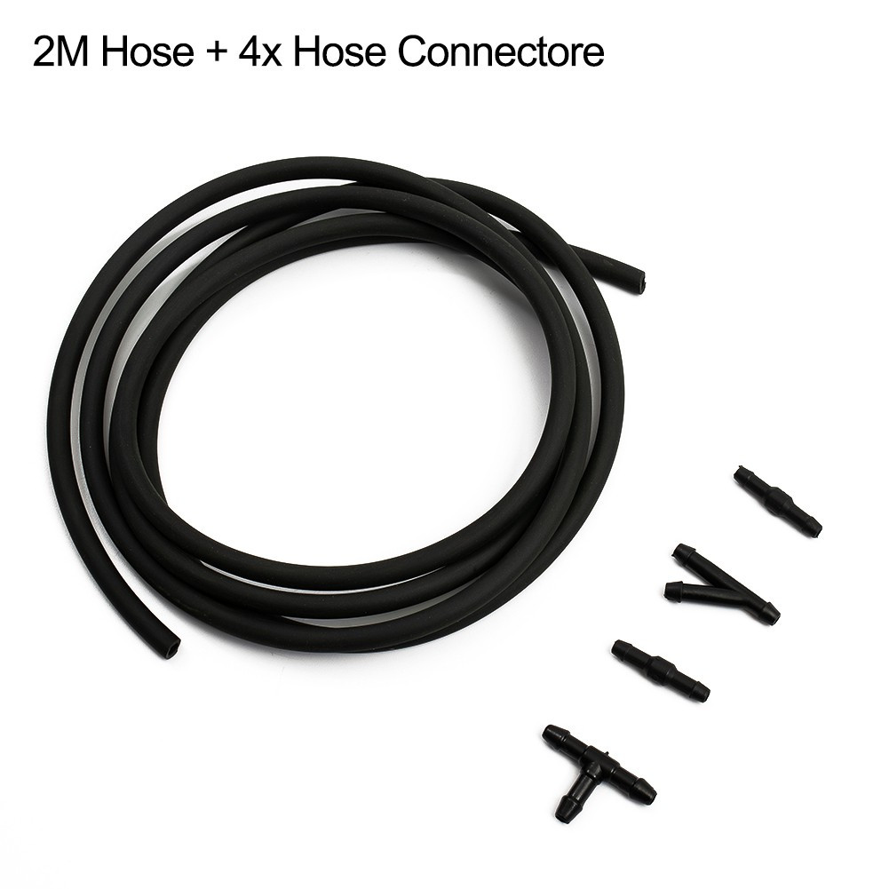 Wiper Hose Washer Spray Hose With Connector Black ABS Plastic+Rubber 2M