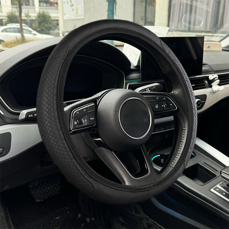 15″/37-38CM Car Steering Wheel Cover Leather Black Good Grip Car Accessories NEW