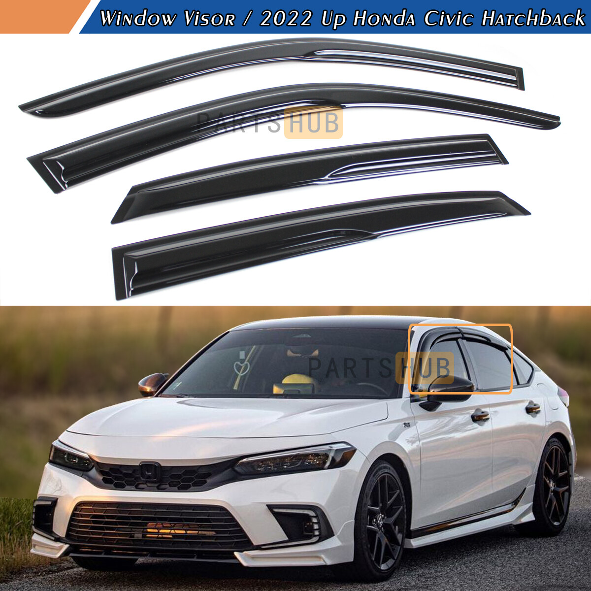 For 2022-2024 Honda Civic Hatchback FL2 FL1 Mugen Style Window Visors Rain Guard