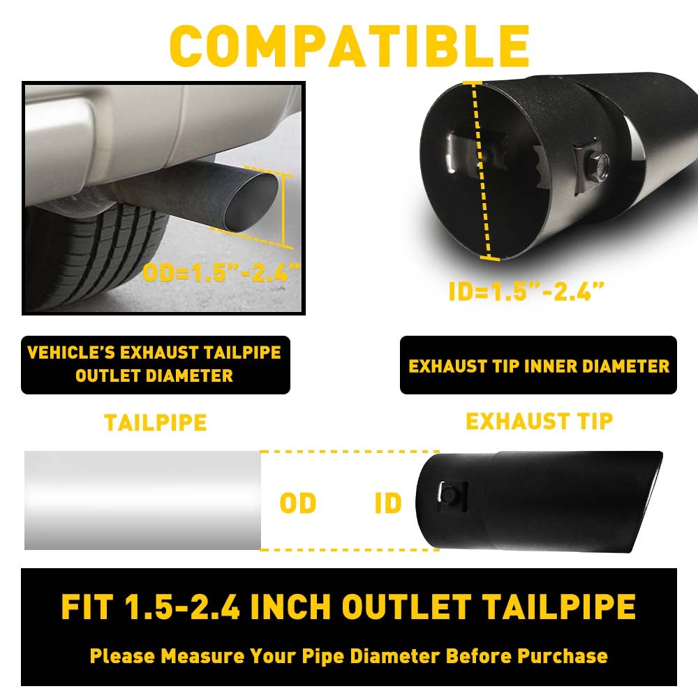 Matte Black Stainless Steel Exhaust Tip Fit 1.5-2.4inch For outlet tailpipe EPU