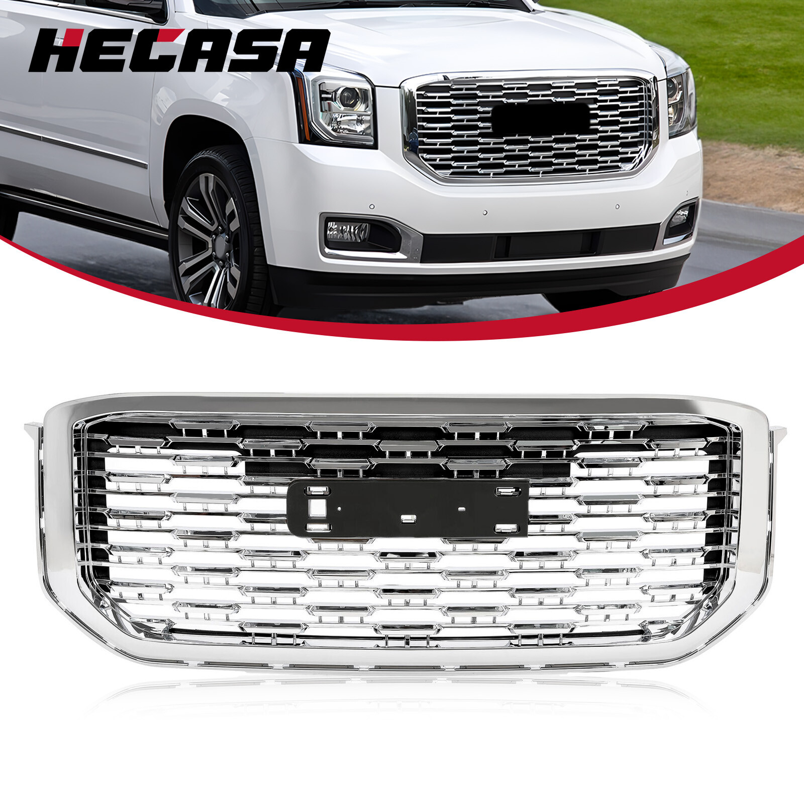 Chrome Front Upper Grille Mesh Grill For GMC Yukon/ Yukon XL Denali Style 15-20