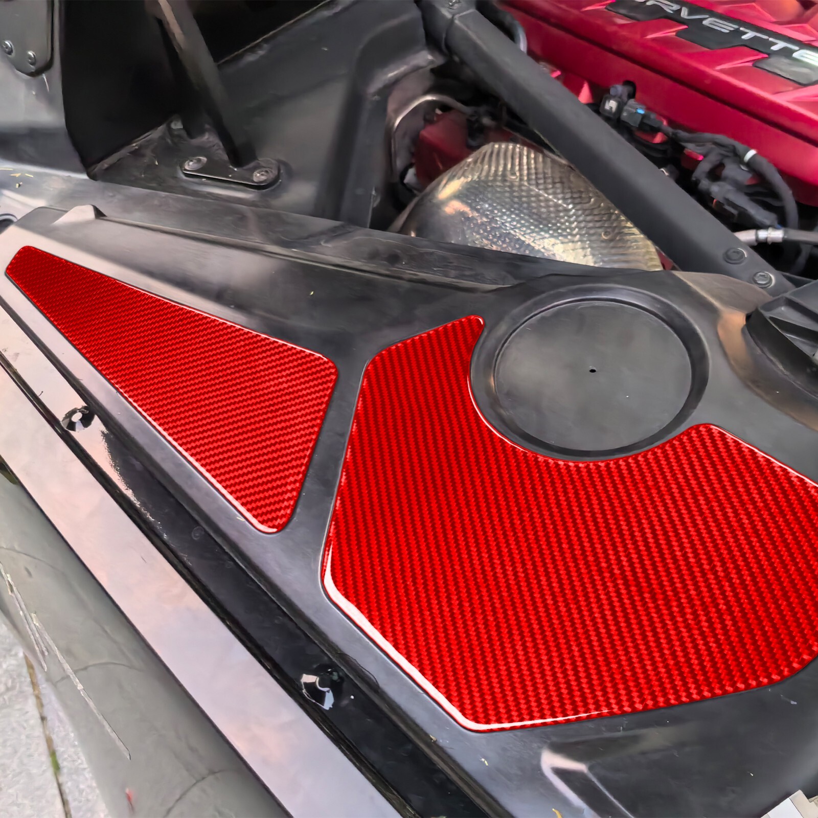 Red Carbon Fiber Engine Compartment Panel Cover For Chevrolet Corvette C8 20-25