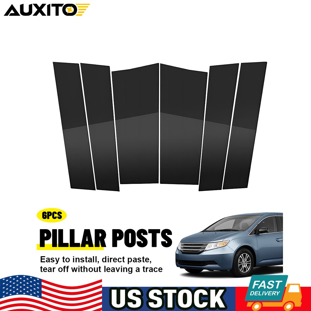 6Pcs Glossy Black Pillar Posts Molding Cover Trim For Honda Odyssey 2011-2017