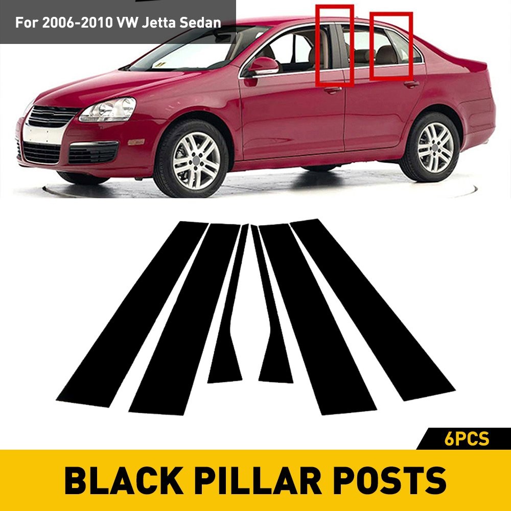6PCS Black Pillar Posts Door Cover Trim Window Decal Fit VW 2006-10 Jetta Sedan