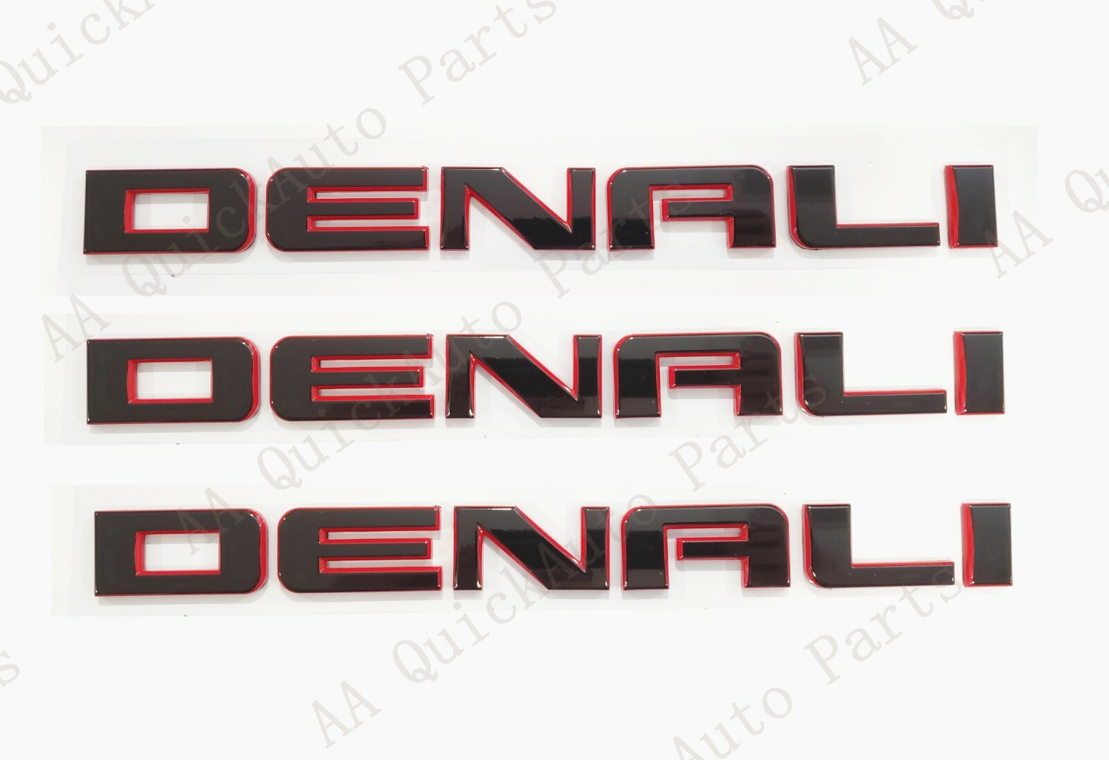3PCS Set Gloss Black Red Denali Emblems Letters GMC Sierra 1500 2500HD YUKON