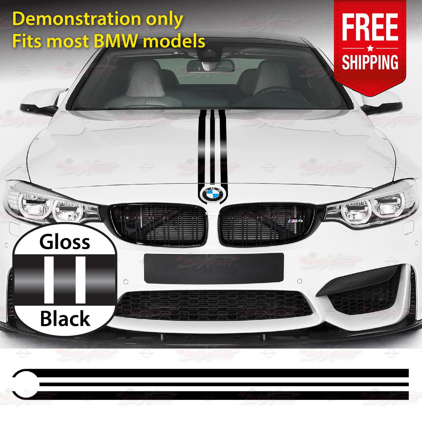 GLOSS BLACK Performance Rally Graphic Hood BONNET Decal Vinyl Stickers for BMW