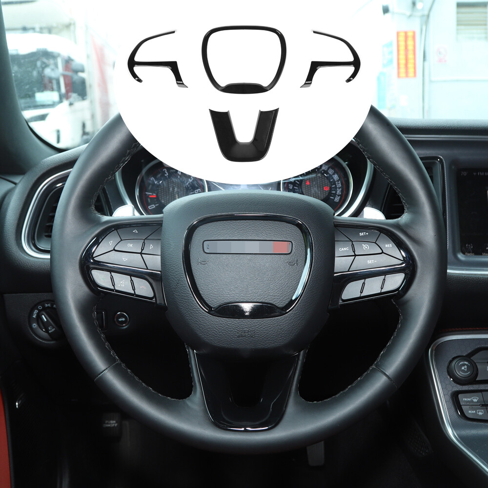 4X Steering Wheel Moulding Frame Trim Decor Cover for Dodge Challenger 15+ Black