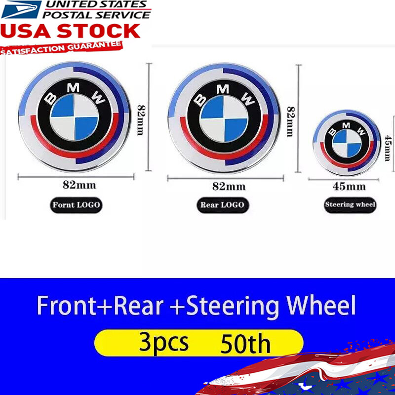 3x BMW 50 Years M2.M4.M5.M6 STEERING+FRONT+REAR Badge Emblem 82mm+82mm+45mm