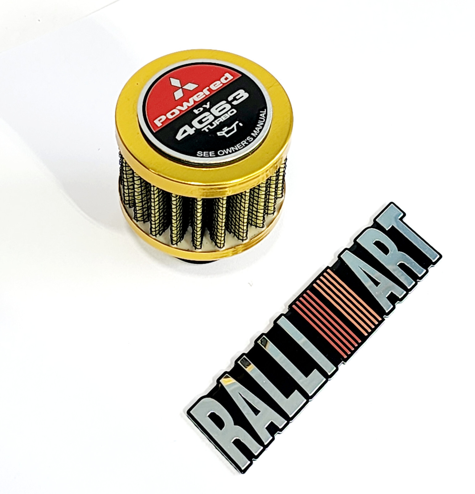 4G63T GOLD MINI 12MM AIR BREATHER FILTER FOR 01 -05 LANCER EVOLUCTION + EMBLEM