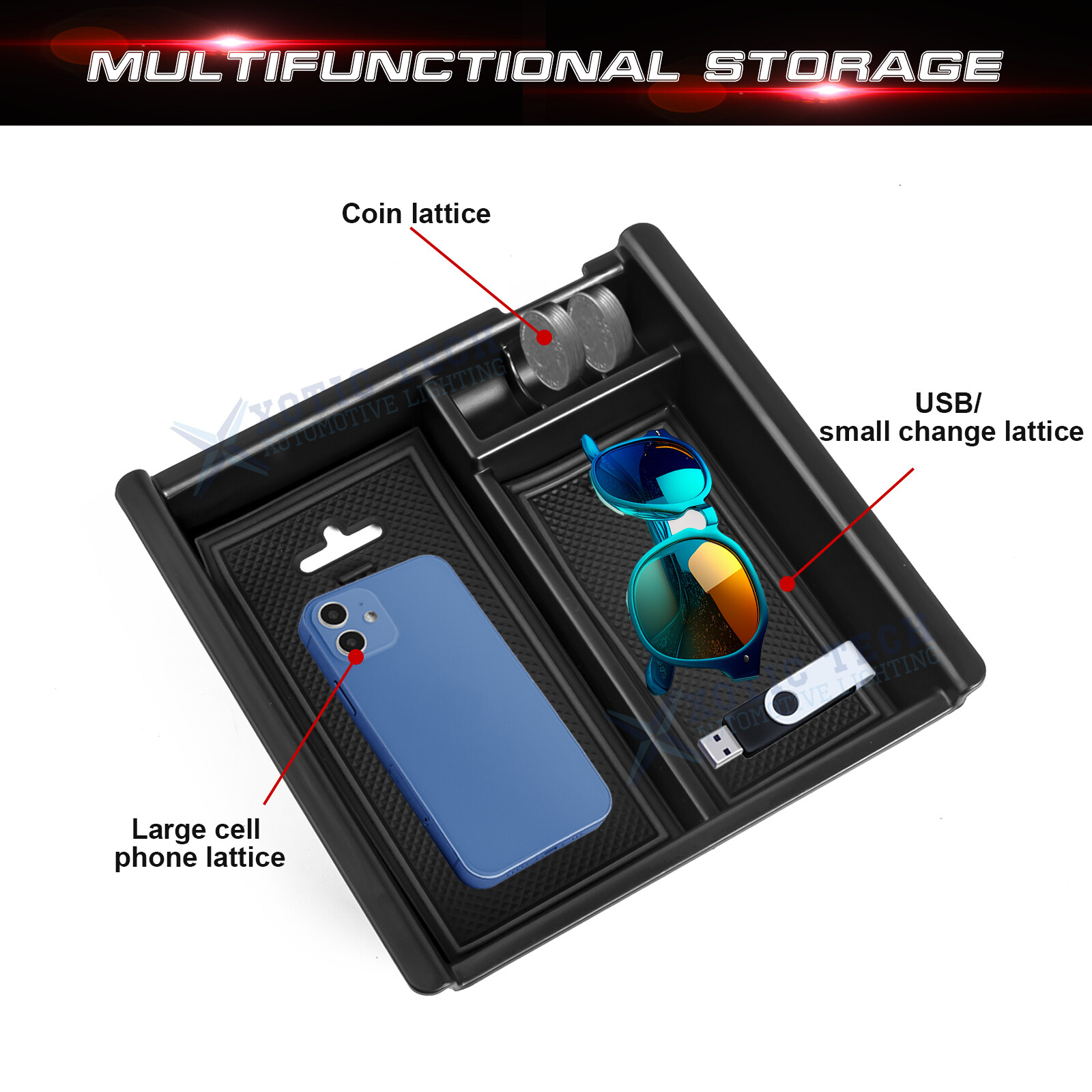 1X Armrest Box Secondary Tray Coin Storage Container For Toyota Tacoma 2016-2023