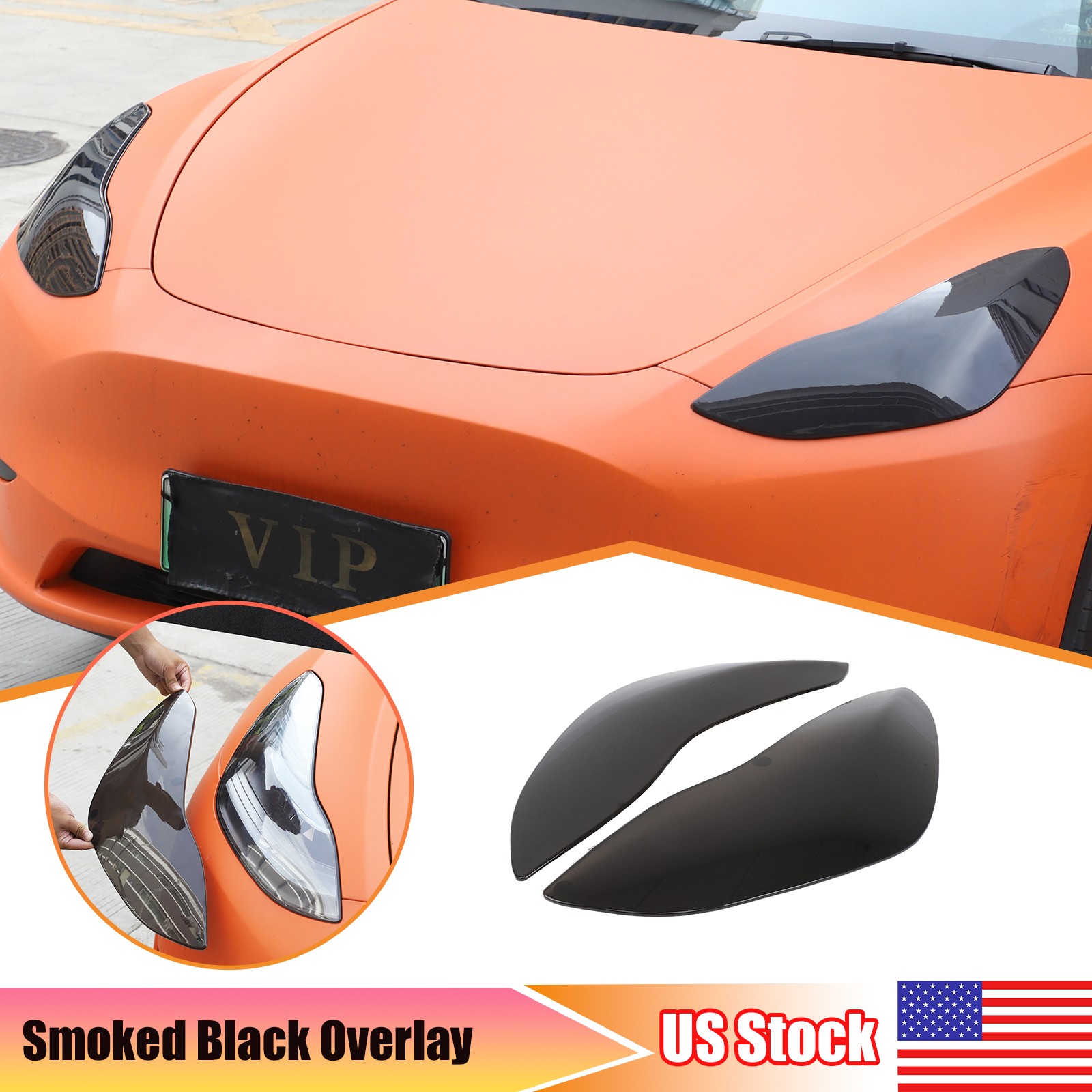 Transparent Gray Smoked Front Headlight Trim Cover For Tesla Model 3/Y 17-22 US