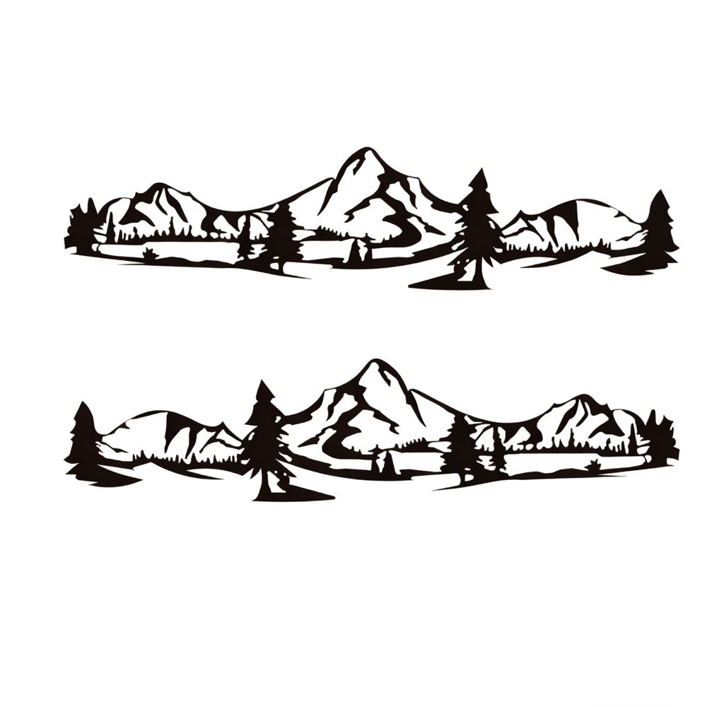 2pcs 59” Black Mountain Tree Graphic Side Body Door Sticker For Truck Pickup