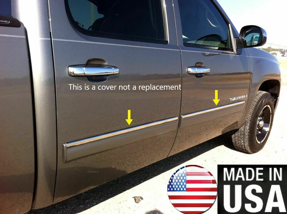 For 09-13 Chevy Silverado Crew Cab Body Side Molding Trim Top 1″ Wide 4PC