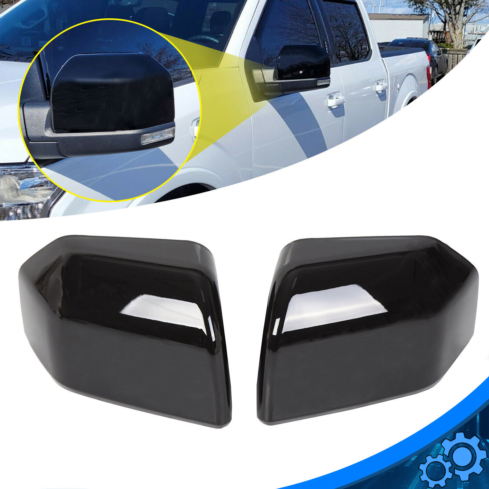 For 2015-2020 Ford F150 Top Glossy Black Replacement Mirror Covers Caps F-150