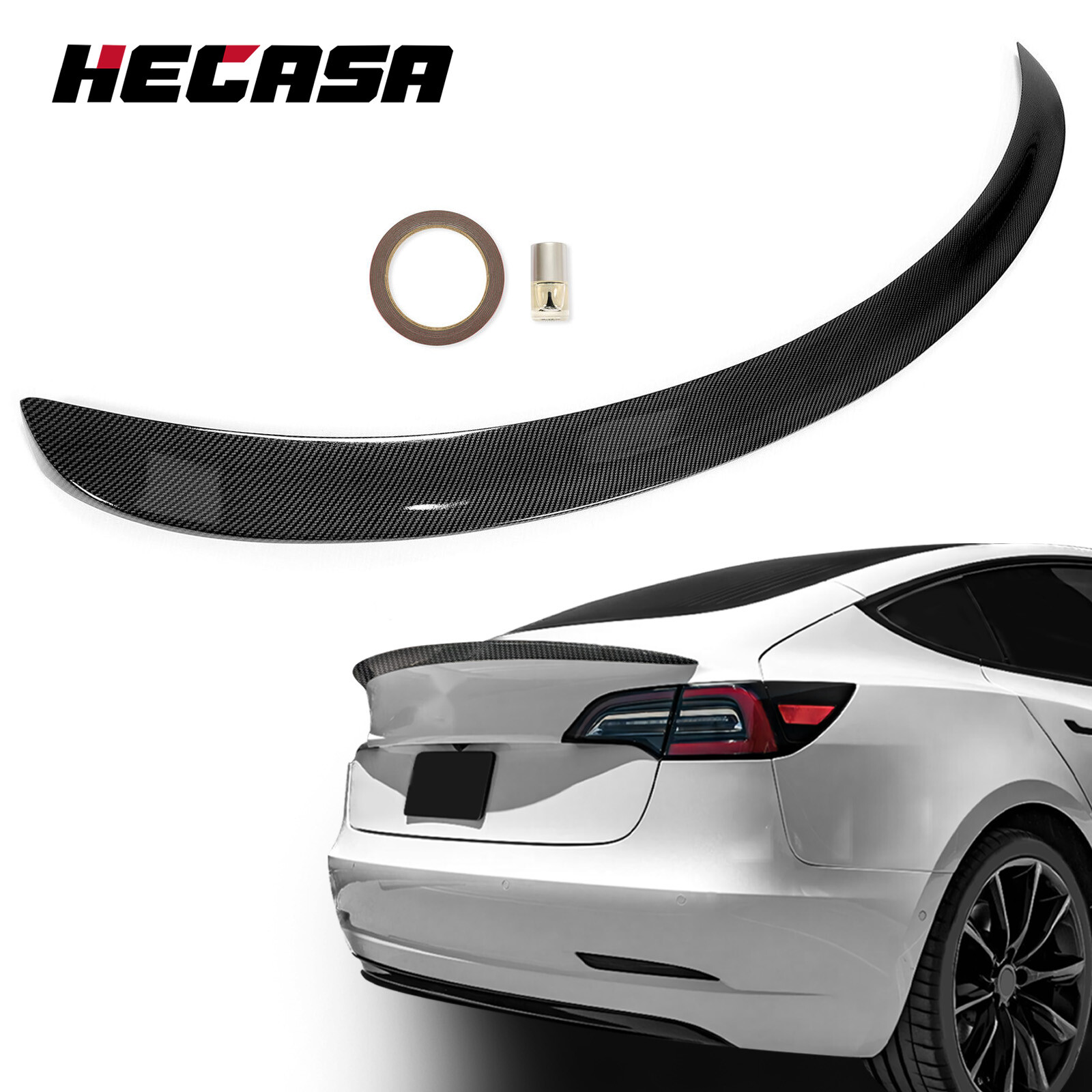 For Tesla Model 3 2017-2023 Rear Trunk Lip Spoiler Carbon Fiber Look Duck Tail