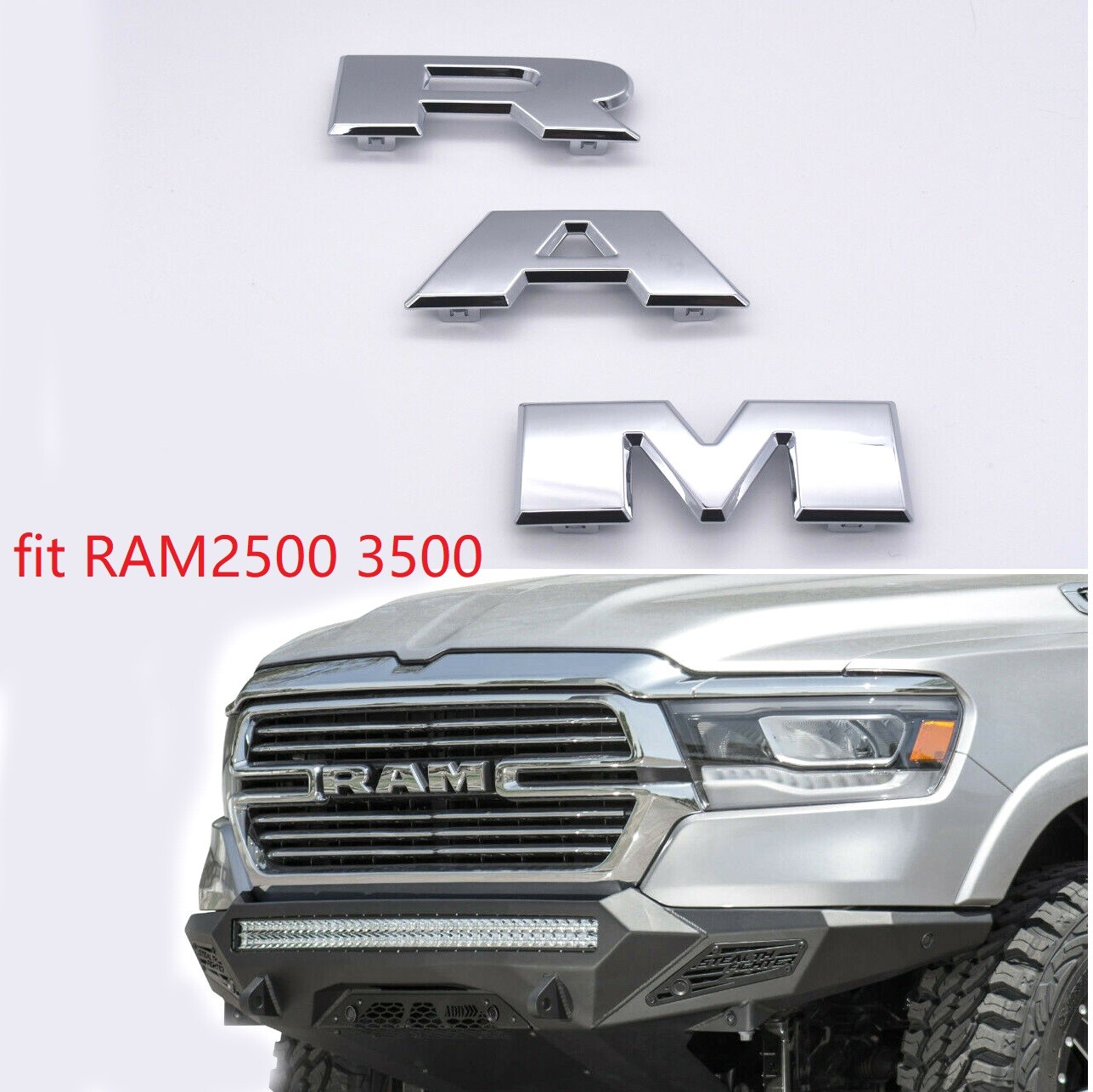 1x OEM RAM Grille Emblem Front Badge for 2019+ RAM2500 3500 68358569AA Chrome
