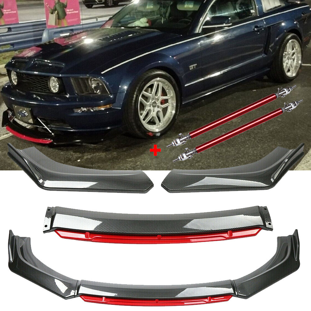 Carbon Fiber Black Universal Car Front Bumper Lip Spoiler Splitter Red Color Lip