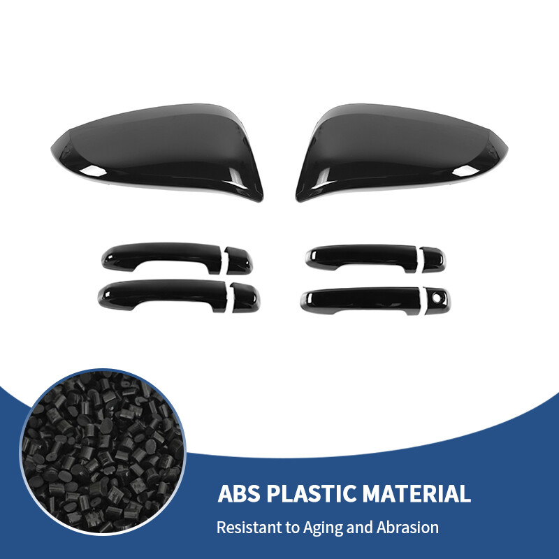 For 17+ 4Runner Shiny Black Door Handles Rearview Mirror Cover Trim Accessories