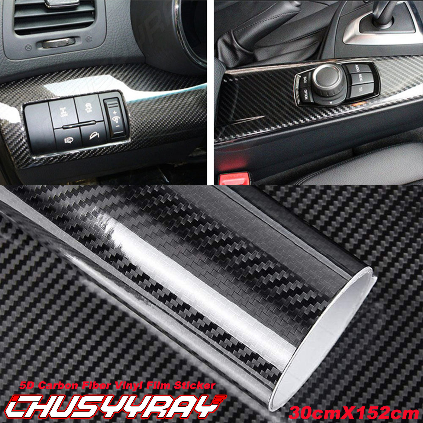 Black Auto Accessories Glossy Carbon Fiber Vinyl Film Car Interior Wrap Sticker