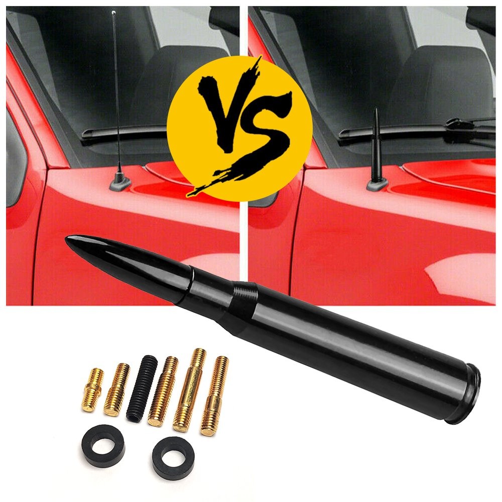 FOR FORD F150 F250 F-150 F-250 50CAL CALIBER BULLET ALUMINUM SHORT ANTENNA BLACK