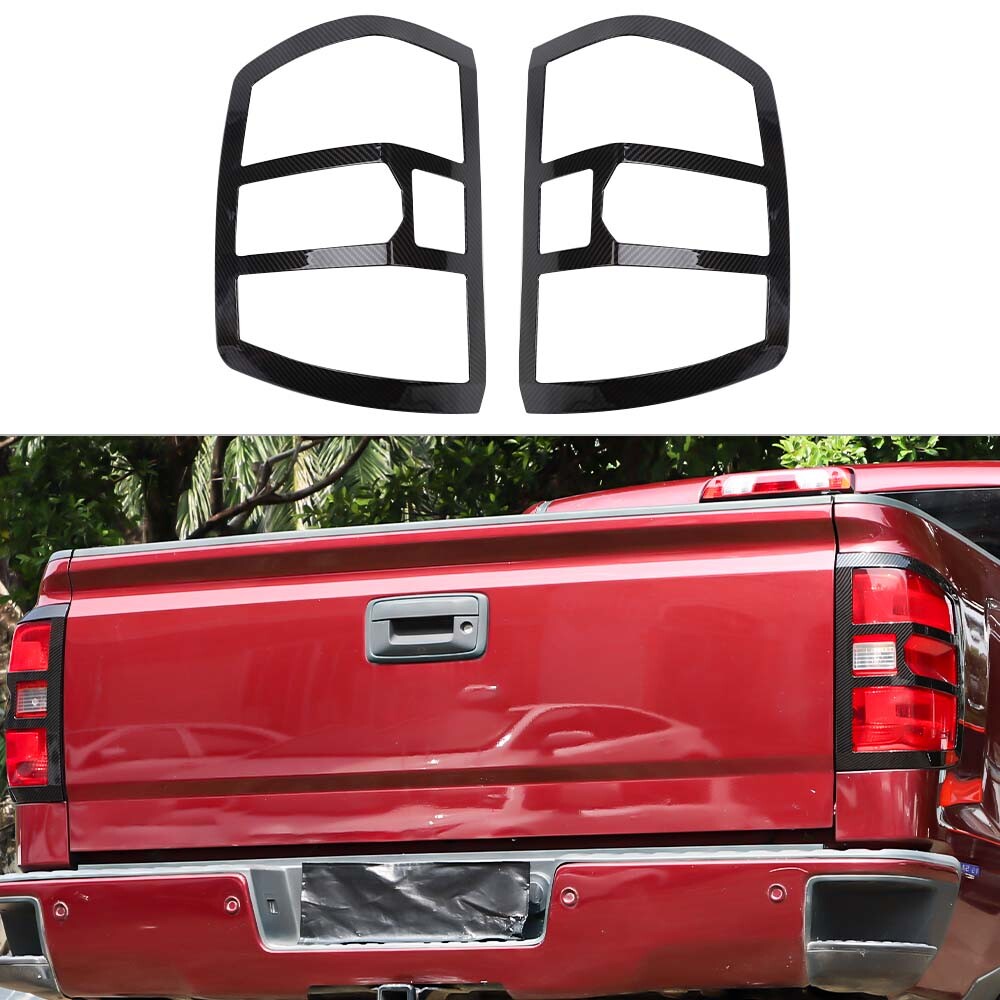 Rear Taillight Lamp Frame Cover Frame For Chevy Silverado 2014-2018 Carbon Fiber
