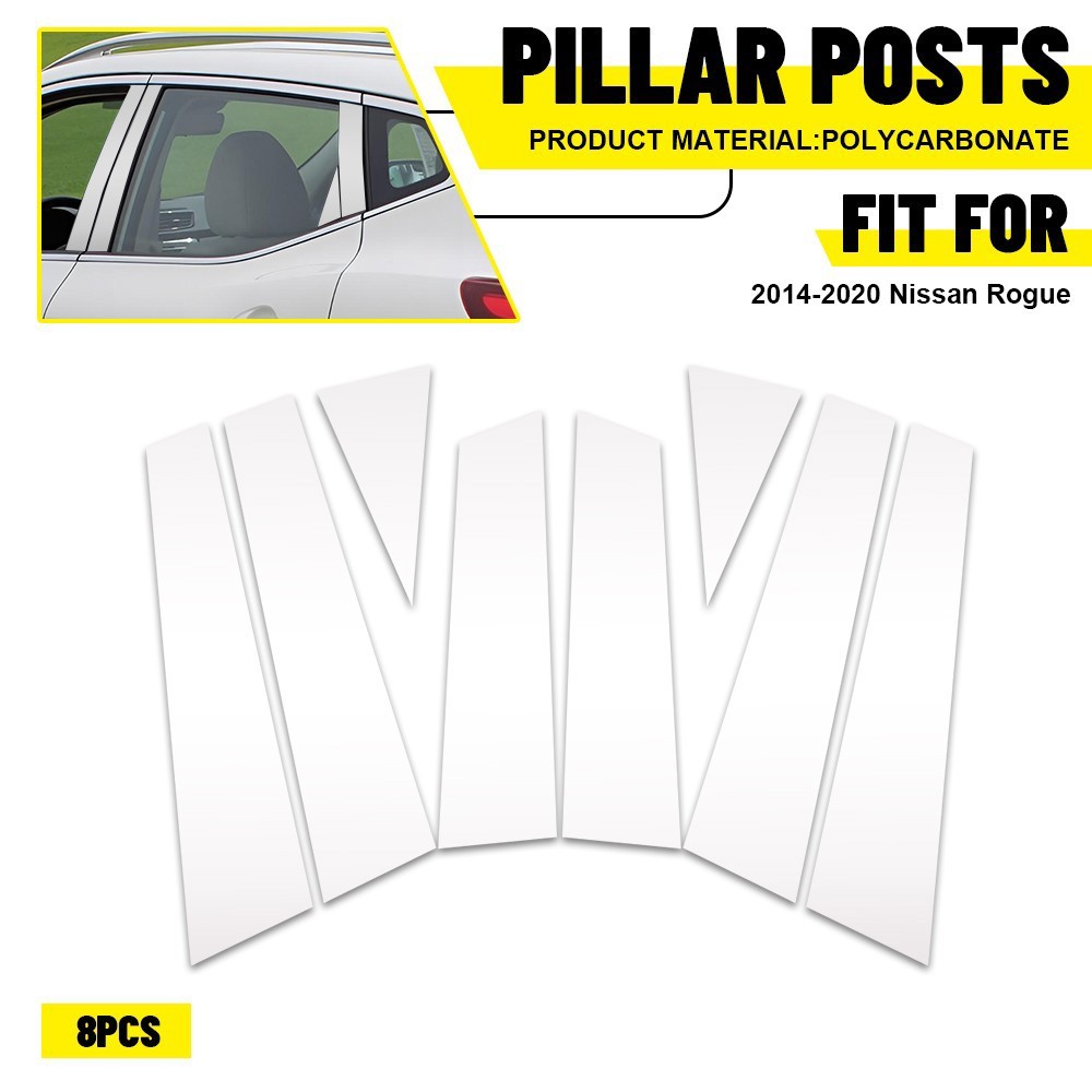 For 2014-2020 Nissan Rogue 8X Chrome Side Window Door B Pillar Post Cover Trim