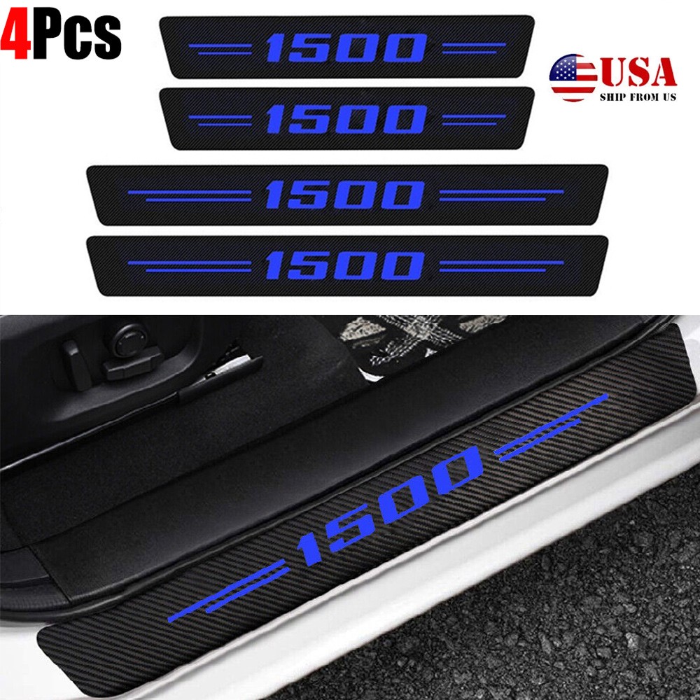 4X For Silverado 1500 Carbon Fiber Truck Door Sill Plate Protector Cover Sticker