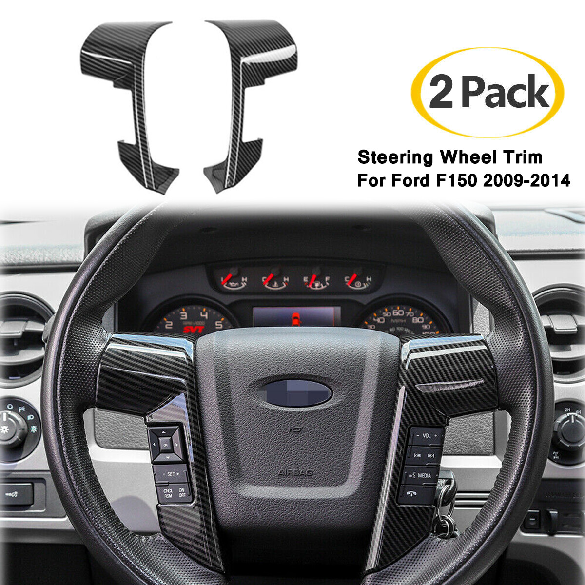 Carbon Fiber Steering Wheel Bezel Decorative Frame Trim for Ford F150 2009-2014