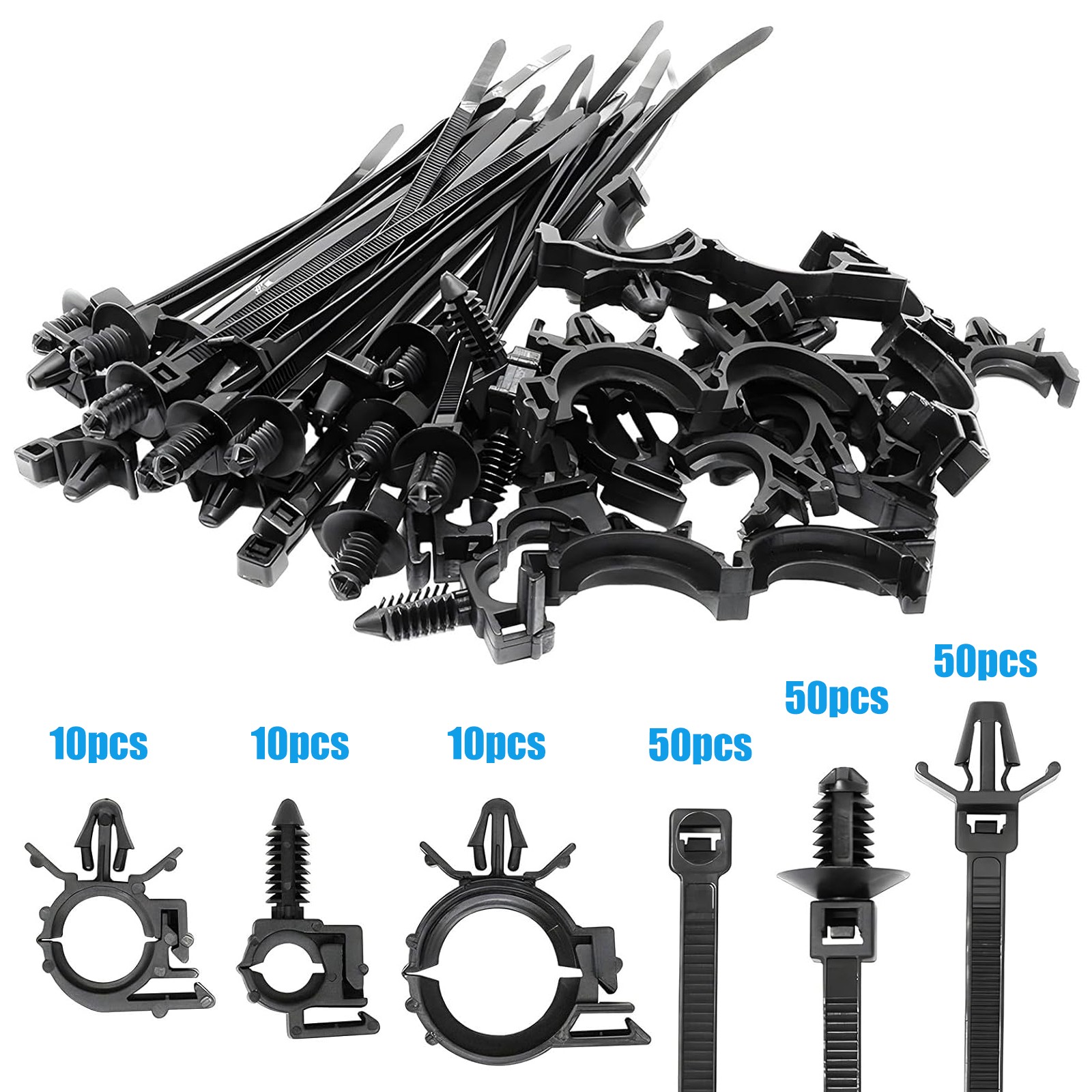 180 pcs 3 Sizes Car Wire Loom Routing Clips Push Mount Cable Tie Assortment Kit
