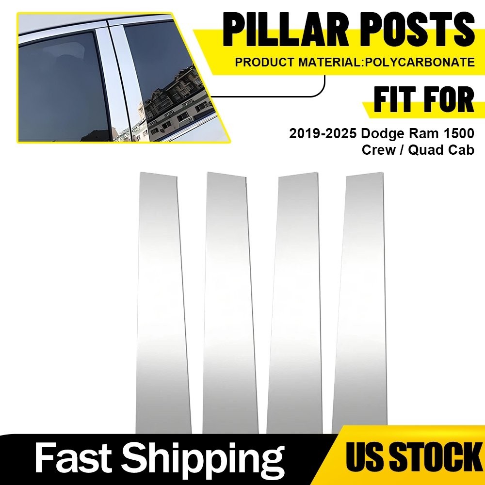 4X Pillar Post Cover Anti Scratch Sticker Chrome For 2019-2025 Dodge Ram 1500