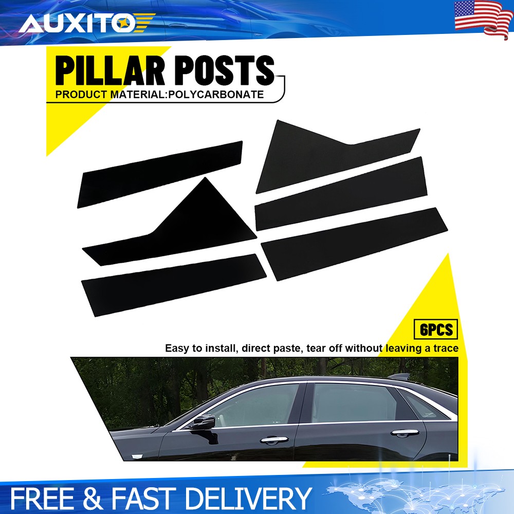 6Pcs Black Window BC Pillar Post Cover Trim Panel For Cadillac CT6 2016-2020
