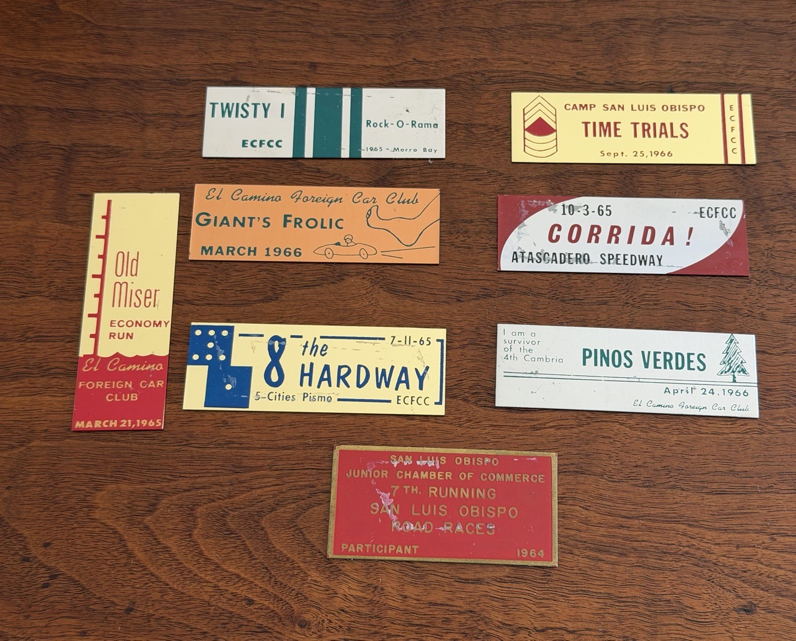 1960’s EL CAMINO FOREIGN CAR CLUB EMBLEMS Plates TIME TRIALS ATASCADERO Speedway