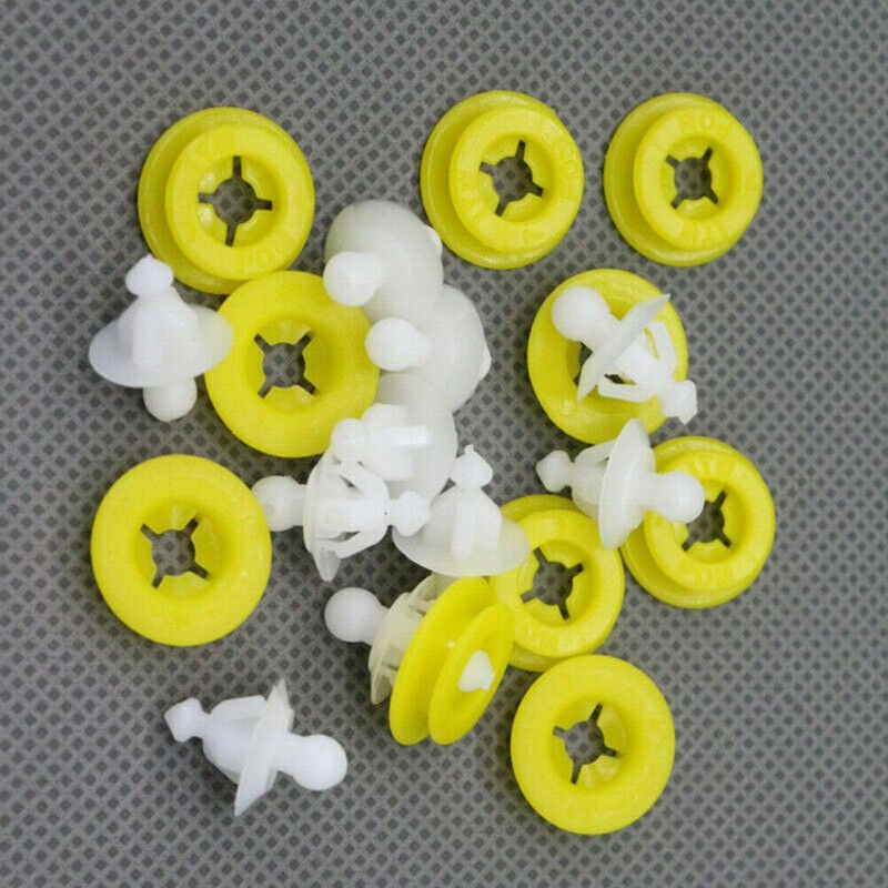 10PCS White+Yellow Fender Liner Retainer Clips Fasteners For Volvo C30 2008-2013