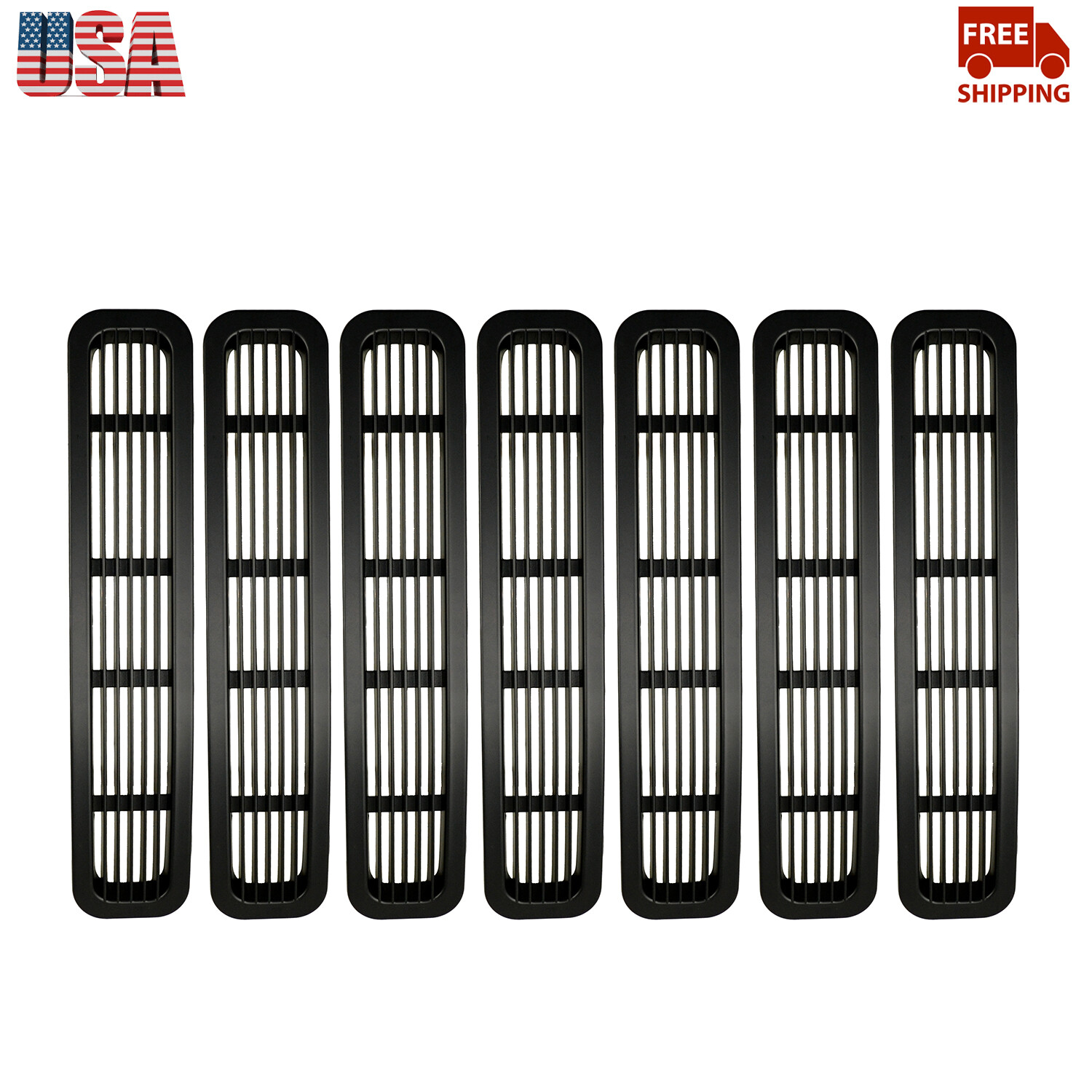 7PCS Black Front Grill Insert Mesh Grille Trim Cover For Jeep Wrangler TJ 1997+
