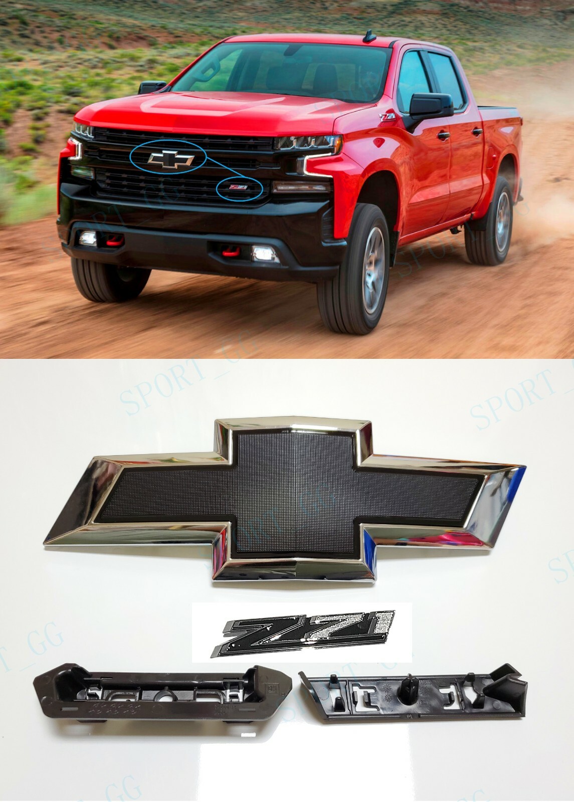 New 2019-2021 Silverado 1500 Bowtie Front Grille Z71 Emblems Chrome Black