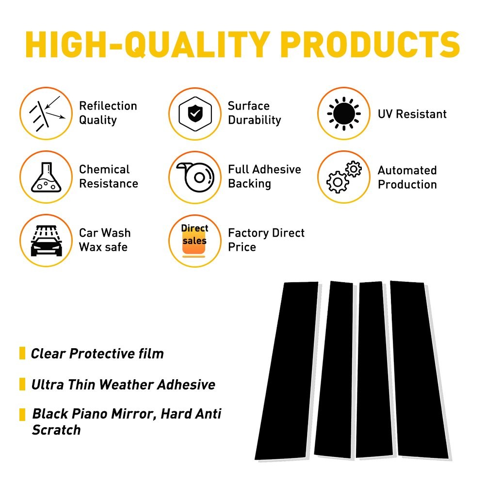 For TOYOTA Tundra Double Cab Black 2007-2021 Pillar Posts Door Window Cover Kits