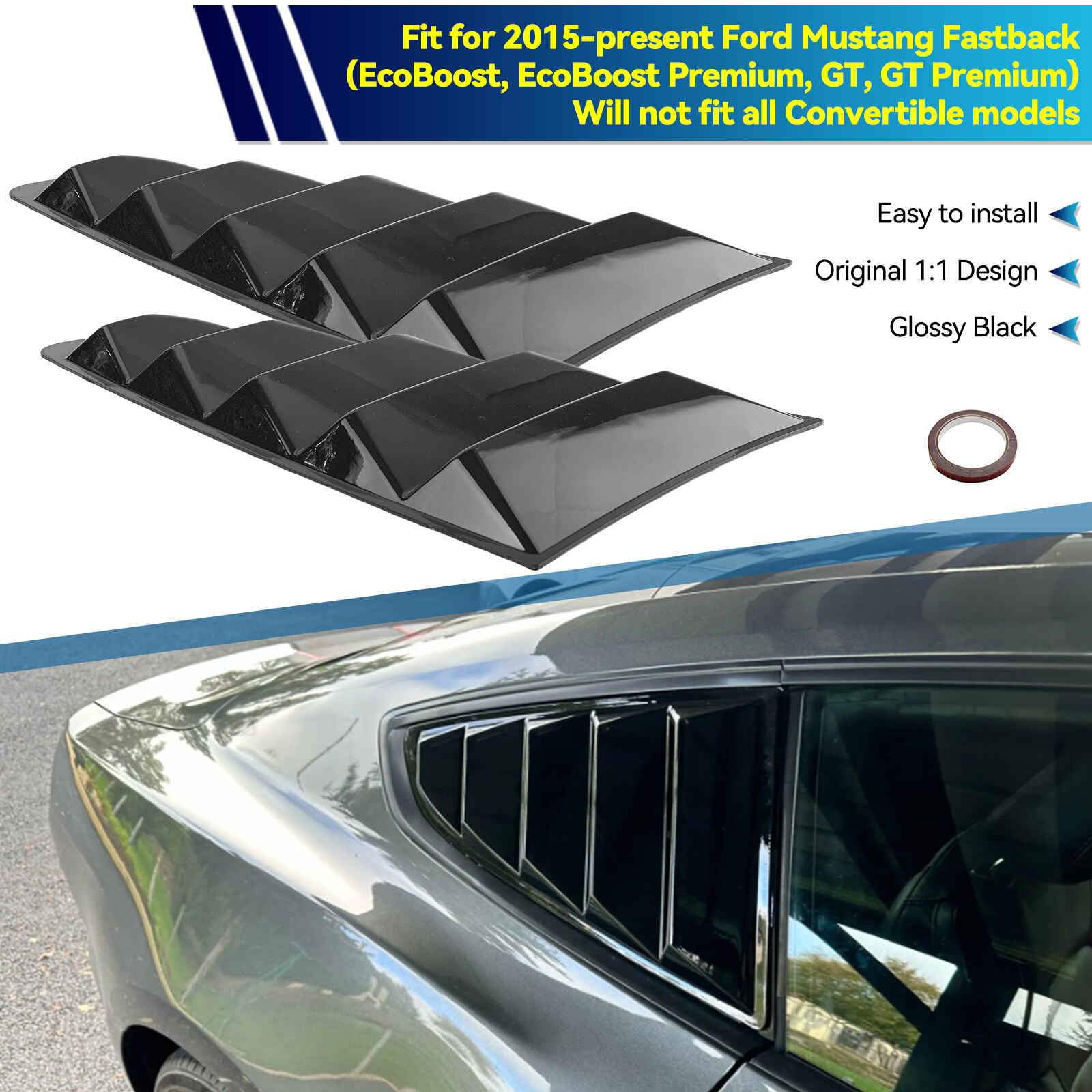 For Ford Mustang Side Vent Window 1/4 Quarter Scoop Louver Cover Accessories Car