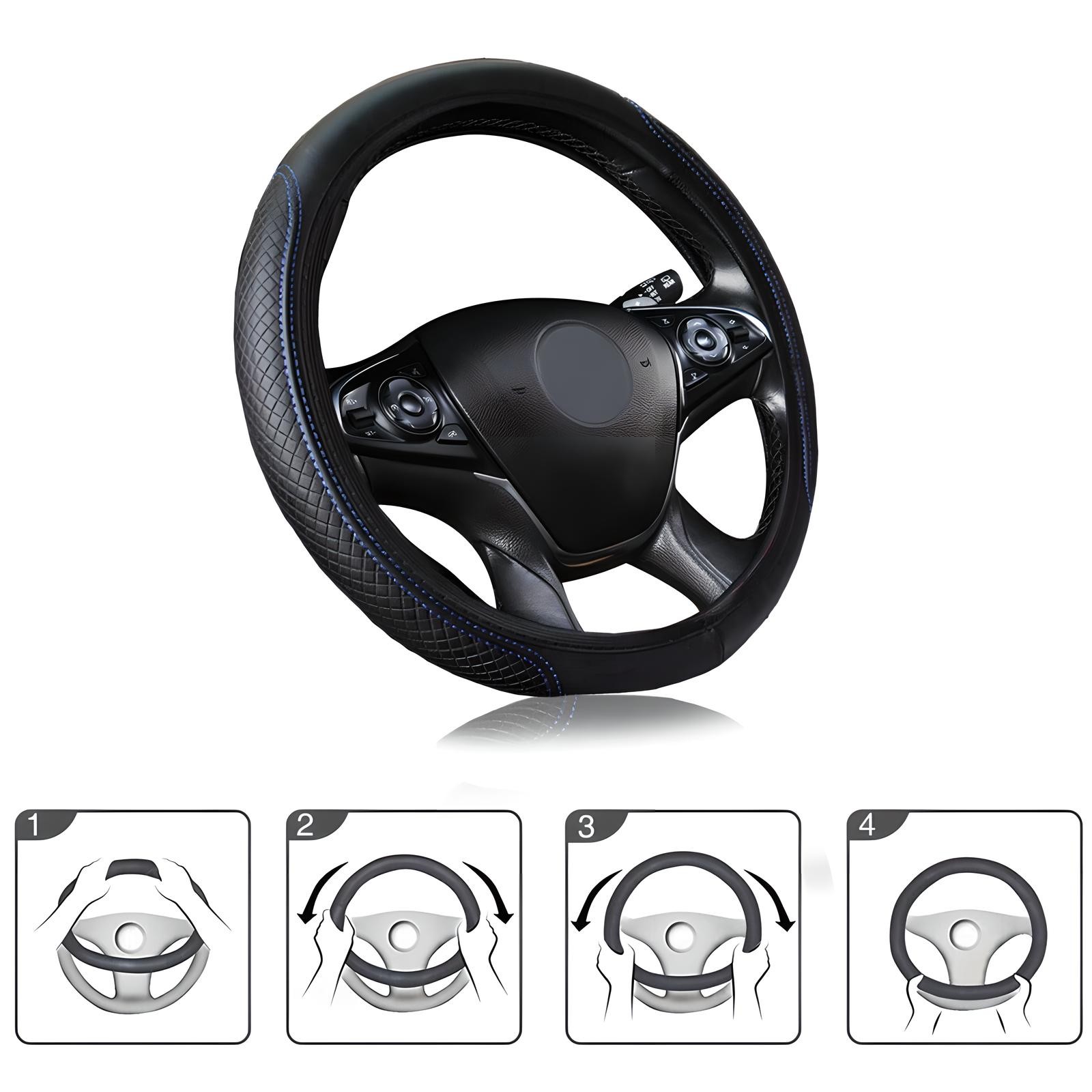 15/37-38CM Black Universal Car Steering Wheel Cover Microfiber Leather New